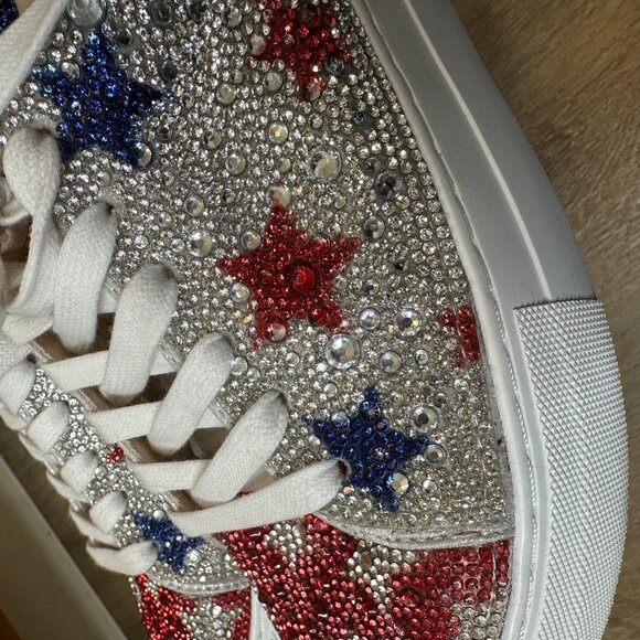 Betsy Johnson Sidny Sneaker Rhinestone Stars American 7.5 M - Picture 3 of 6